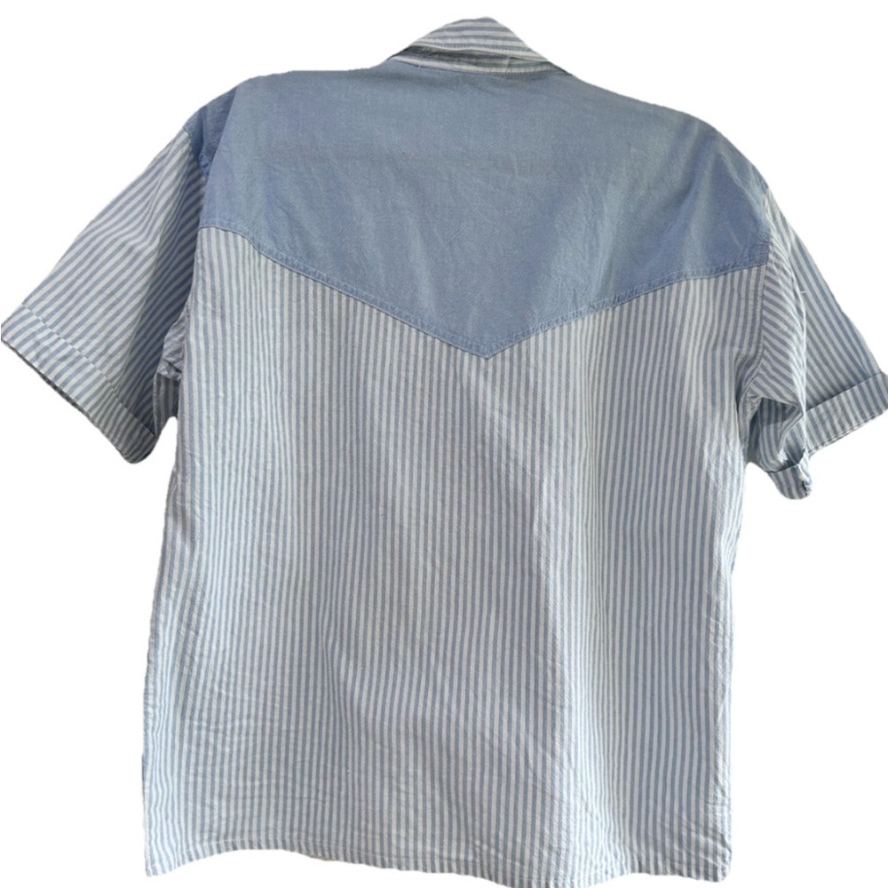 Men's Blue Striped Shirt with Floral Embroidery - Picture 3 of 16
